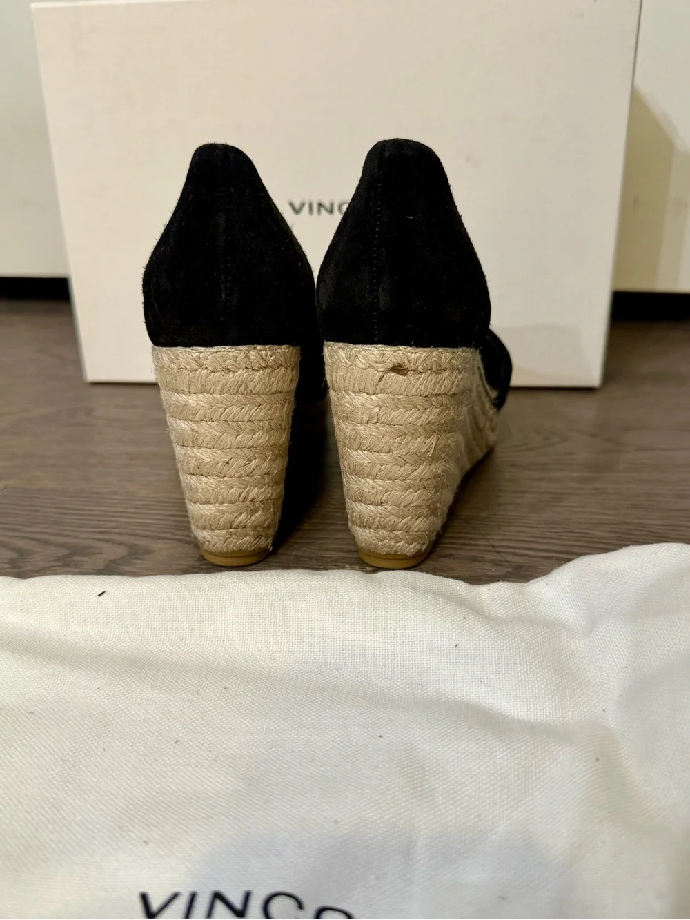 Vince Black Suede Espadrille Wedge Sandals. NWOT